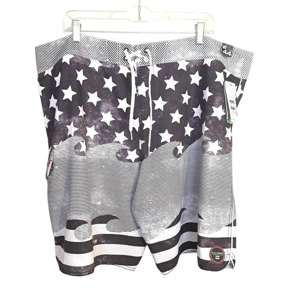 Billabong Platinum X Men's 44 PX3‎ Shorts Gray Drawstrings Stars USA Flag
